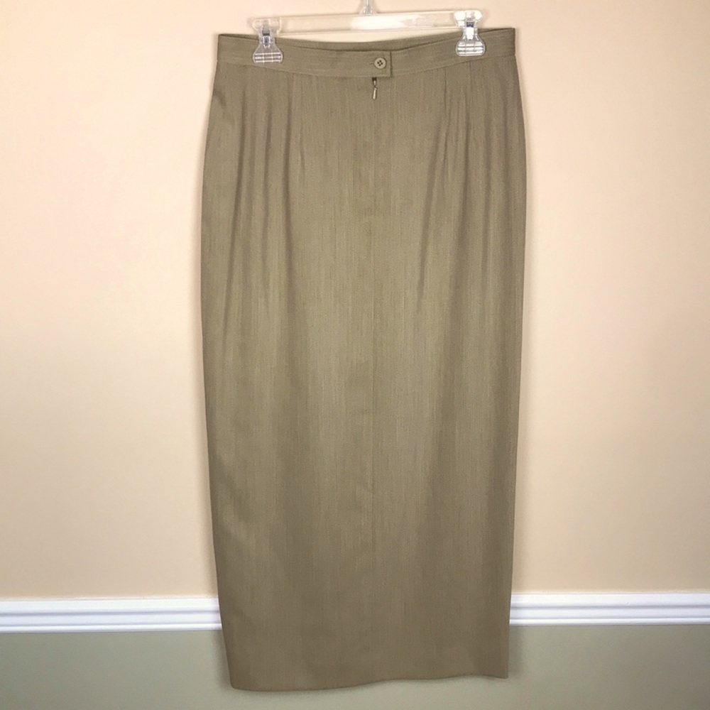 VTG Carlisle Women’s Wool Light Olive Green Maxi Pencil Skirt - Picture 3 of 6